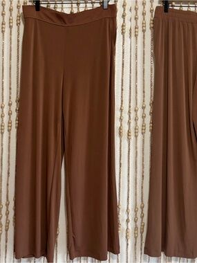 3 Dots Brown Wide-Leg Stretchy Pull On Comfortable Casual Everyday Pants Large